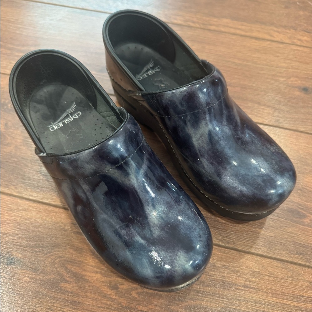 Dansko Marble Patterned Blue Black Clogs Nursing … - image 1